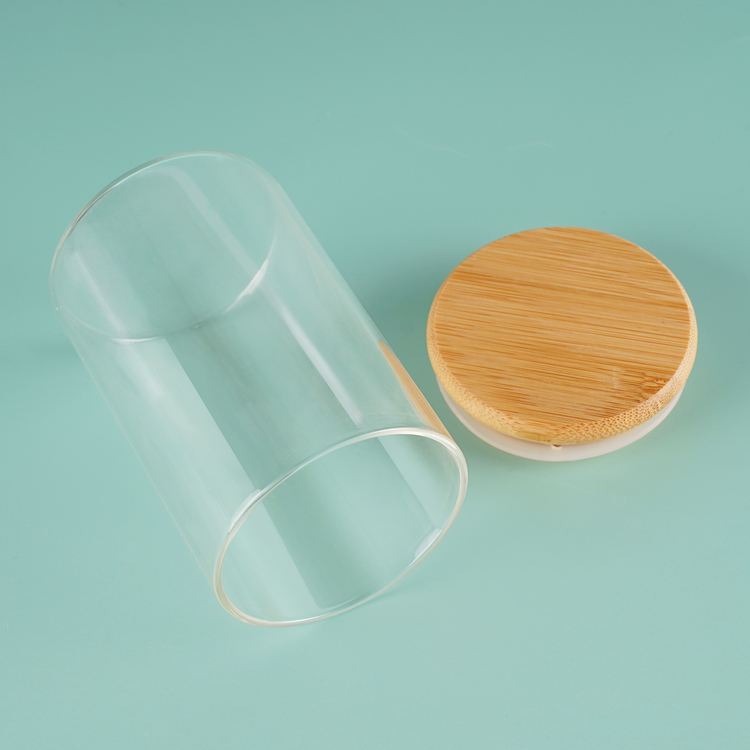 Tarro de vidrio del tanque de almacenamiento de alimentos con logotipo personalizado transparente ecológico de 100 g, 120 g, 150 g con cubierta de bambú y madera