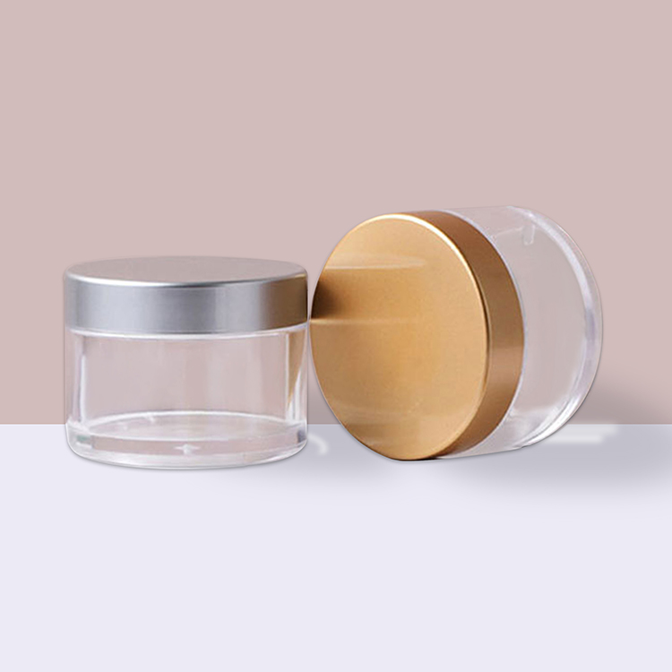 Tarro de cosméticos PS personalizado que empaqueta lata de crema facial transparente con tapa dorada de lujo